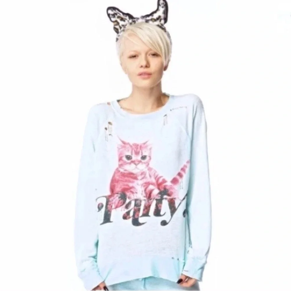 Wildfox Mint Party Cat Pullover - Picture 2 of 7